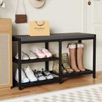 ZHOOGE Shoe Bench & Rack Storage Bench - Entryway Bench with Seat Cushion, Stable Organizer for Entryway & Living Room, Holds Up to 300 lb, (35" L x 12" W x 17" H, Black) by ZHOOGE