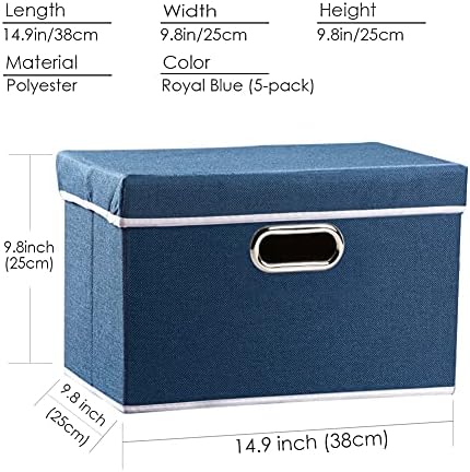 PRANDOM Foldable Storage Bin with Lid [5-Pack] Linen Fabric Decorative Storage Box Organizer Container Basket Cube with Handles Divider for Closet Office Living Room Royal Blue(14.9x9.8x9.8) - Image 5