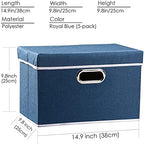 PRANDOM Foldable Storage Bin with Lid [5-Pack] Linen Fabric Decorative Storage Box Organizer Container Basket Cube with Handles Divider for Closet Office Living Room Royal Blue(14.9x9.8x9.8) - Image 5