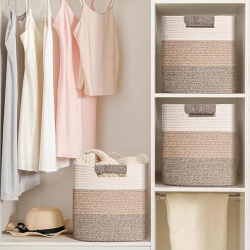 12 Inch Storage Cubes, 3 Pack Cube Storage Bins for Organizing, Cotton Rope Woven Baskets for Shelves, Bathroom, Kids Room, Closets, Baby Nursery - Image 5