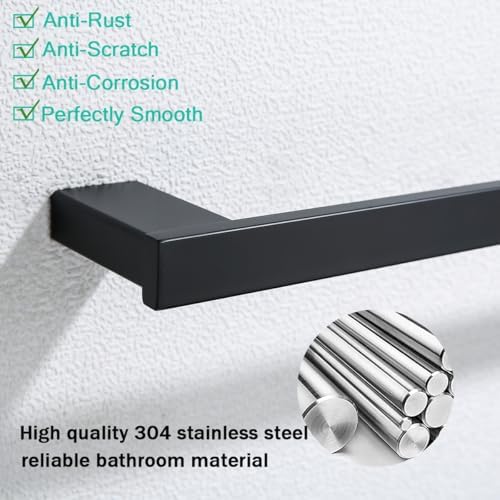 Matte Black Bathroom Hardware Accessories Set 4 Pieces Bath Towel Bar Set with 18 Inch Towel Bar,Toilet Paper Holder,Towel Hooks,SUS 304 Stainless Steel Wall Mounted Bathroom Towel Rack Set - Image 7