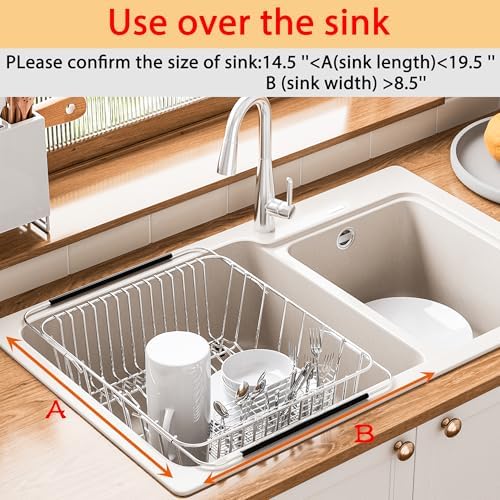 NiuYichee Stainless Steel Dish Drying Rack(14.2" L x 9.5" W x 4.1" H), Expandable Fruit & Vegetable Drain Rack Over Sink, Dish Drainer Rack in Sink, with Utensil Holder & 16" Silicone Mat - Image 7