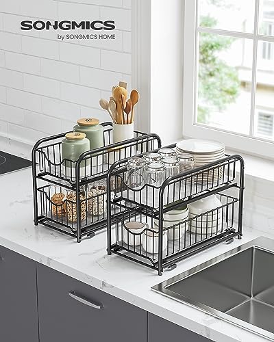 SONGMICS 4-Tier Pull Out Cabinet Organizers, Under Sink Organizer, Bathroom Organizer and Storage, Sliding Basket Drawers, Stackable for Kitchen, Bathroom, Ink Black UKCS017B02 - Image 4