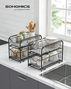 SONGMICS 4-Tier Pull Out Cabinet Organizers, Under Sink Organizer, Bathroom Organizer and Storage, Sliding Basket Drawers, Stackable for Kitchen, Bathroom, Ink Black UKCS017B02 - Image 4