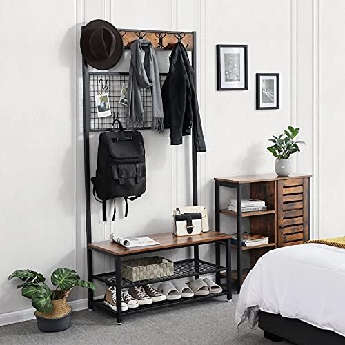 VASAGLE Coat Rack and Storage Bench, Hall Tree with 9 Hooks, Iron Frame - Image 2