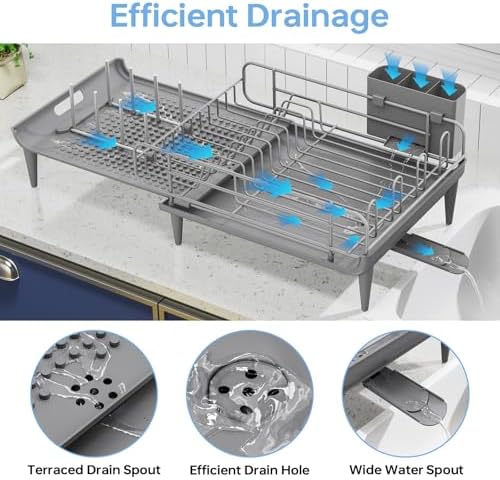 TOOLF Large Dish Rack for Kitchen Counter,16.7-26.8in,Stainless Steel,Grey - Image 5