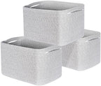 MINTWOOD Design 3-Pack Decorative Woven Storage Baskets for Shelves, Cube Bin Box for Organizing Books, Shoes, Dog Toys, Pantry Closet and Living Room Organizer, Light Gray Mix by MINTWOODDesign