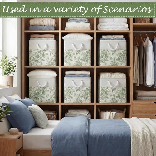 Sage Green Floral Cube Storage Bin Set of 6 Cube Storage Basket, 11.22 Inch - Image 5