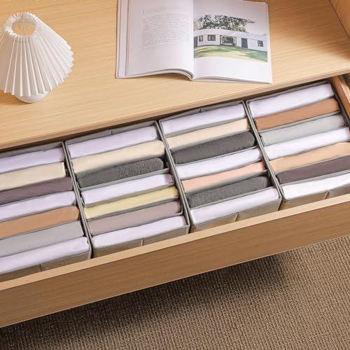 4 Packs Adjustable T-shirt Drawer Organizers for Clothing with 6 Adjustable Dividers, 7 Grids Wardrobe Storage Box, DIY Clothes Organizer for Folded Clothes, T-shirt, Legging - Image 7
