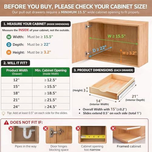 Sintuff 4 Pack Wooden Pull out Tray Cabinet Organizer, 15'' X 21'' - Image 2