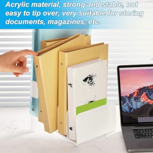 Chunful Acrylic Desk Organizer, 5 Section Desk File Holder Sorter Stand Rack Vertical Organizer Desktop Vinyl Storage Display for Record Album Book Magazine Document Home Office(White) - Image 5