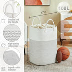 Laundry Basket,Woven Cotton Rope Laundry Hamper,Versatile Storage for Dirty Clothes,Baby Toys,and Blankets in Bathroom, Nursery,and Living Room (White, 100L) - Image 2