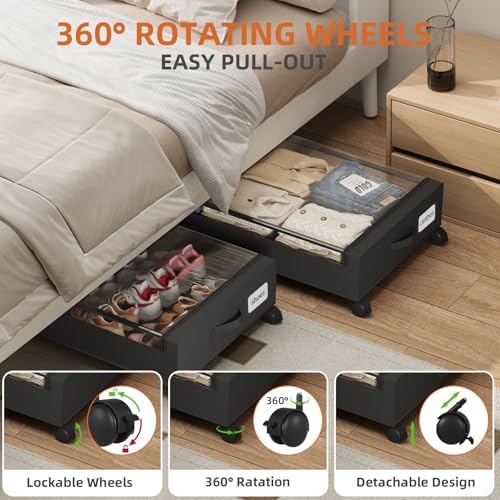 Somdot Under Bed Storage with Wheels, 2 Pack Under Bed Storage Containers - Image 4