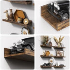 upsimples 12 Pack Wooden Floating Shelves, Wall Storage Decor Shelf for Bathroom, Bedroom, Living Room, Kitchen, Office and Laundry Room, Wall Mounted Display Hanging Shelf, Brown - Image 6