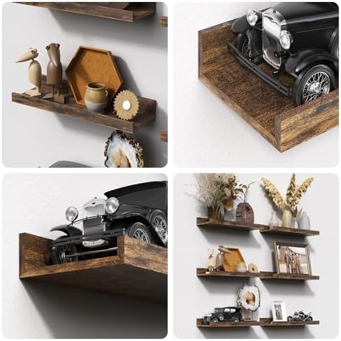 upsimples 12 Pack Wooden Floating Shelves, Wall Storage Decor Shelf for Bathroom, Bedroom, Living Room, Kitchen, Office and Laundry Room, Wall Mounted Display Hanging Shelf, Brown - Image 6
