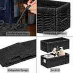 Vagusicc Wicker Storage Basket, Set of 2 Hand Woven Wicker Baskets for Organizing with Handles, Decorative Small Storage Bins for Countertop Toilet Paper Basket for Toilet Tank Top Shelves, Black - Image 7