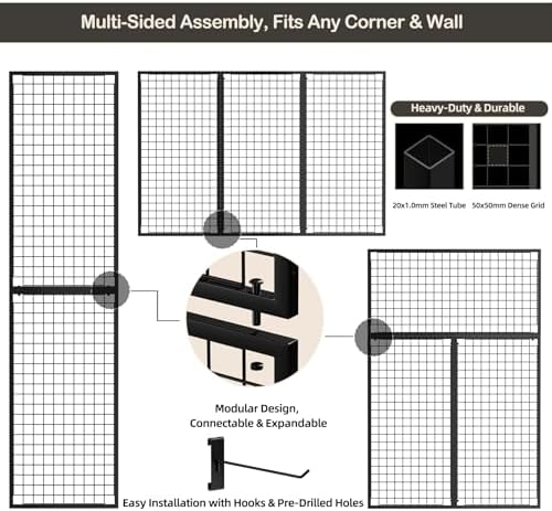 3pcs Grid Wall Panels Display Stand -Wire Grid Hanging Rack with 30 Hooks, Freely Assembled Art Display Panels/Workshop Wall Mount Storage Rack Garage Organization - Image 5