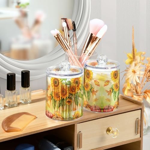 MNSRUU 4 Pack Qtip Holder Organizer Dispenser Watercolor Sunflower Pumpkin Bathroom Storage Canister Cotton Ball Holder Bathroom Containers for Cotton Swabs/Pads/Floss - Image 3