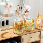 MNSRUU 4 Pack Qtip Holder Organizer Dispenser Watercolor Sunflower Pumpkin Bathroom Storage Canister Cotton Ball Holder Bathroom Containers for Cotton Swabs/Pads/Floss - Image 3