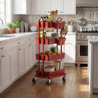 Simple Houseware 4-Tier Rolling Utility Cart with Hanging Bucket, Red - Image 4
