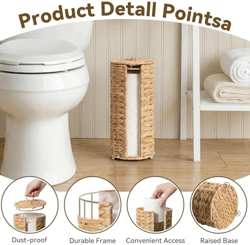GRANNY SAYS Wicker Free Standing Toilet Paper Holder Stand with Storage - Image 4