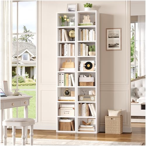 FOTOSOK 2 Pcs 71'' Tall Narrow Bookshelf, 8-Tier Media Tower Rack Set of 2 - Image 2