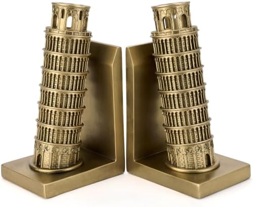 Leaning Tower of Pisa Bookends, Decorative Book Ends for Heavy Books by Home