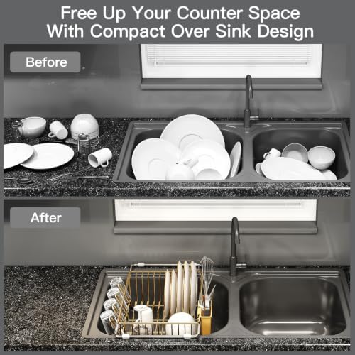 MAJALiS Gold Expandable Dish Drying Rack Over Sink with Anti-Slip Grip - Image 2