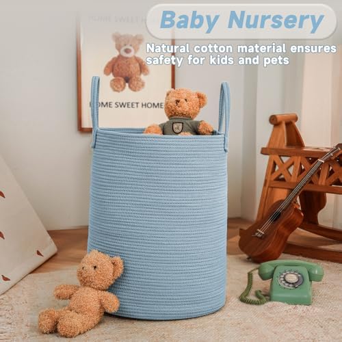 JMvicyroam 60L Cotton Rope Laundry Basket Hamper, Blue - Image 2
