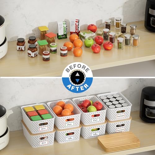 Anysig 8 Pack Plastic Storage Bins with Bamboo Lids, 5.2 QT Stackable Bins - Image 4