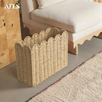 AELS Woven Natural Fibre Magazine Holder, Scalloped Edge Floor Magazine Rack, Hand-woven Organizer, Boho Modern Farmhouse Book Basket, File Newspaper Mail Holder for Office - Image 6