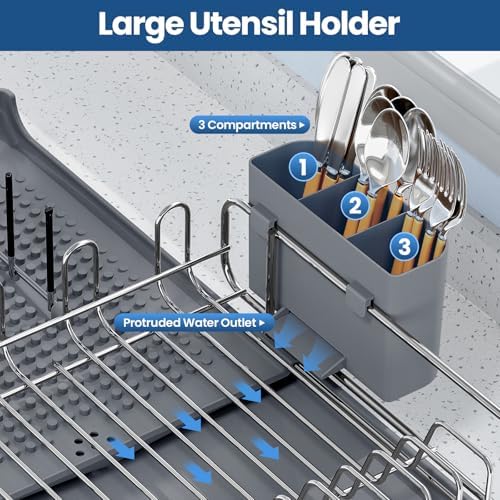 TOOLF Expandable Dish Drying Rack for Kitchen Counter, 16.7"-26.8", Gray - Image 6