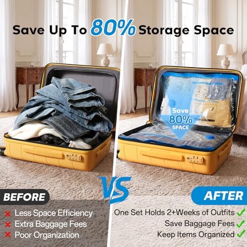 18 Pack Vacuum Storage Bags for Travel with Rechargeable Cordless Pump, Space Saver Bags for Clothes, Compression Packing Bags for Luggage and Suitcase - Image 5
