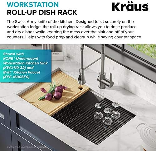 Kraus Multipurpose Workstation Sink Roll-Up Dish Drying Rack, Colander and Trivet in Dark Grey, KRM-11DG - Image 3
