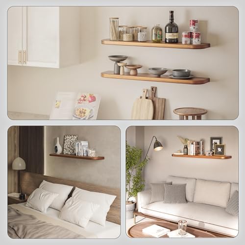 BATODA 36" Acacia Wood Floating Shelves Wall Mounted (Round Edge) – Rustic Farmhouse Wooden Wall Storage Shelf for Bedroom, Kitchen - Brackets and Shelving Hardware Included (Acacia,36 Inch Length) - Image 6