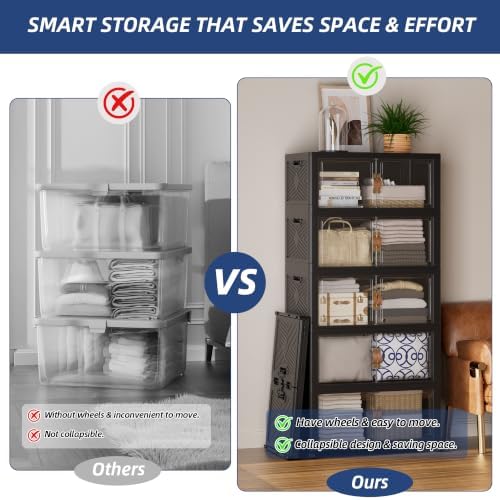SAILUN 525QT/131Gal Stackable Storage Bins with a Lid, Collapsible Storage Bins with Doors, Folding Cabinet for Home Closet Organization,5 Pack-26 W x 16.5" D x 70.7" H Black - Image 3