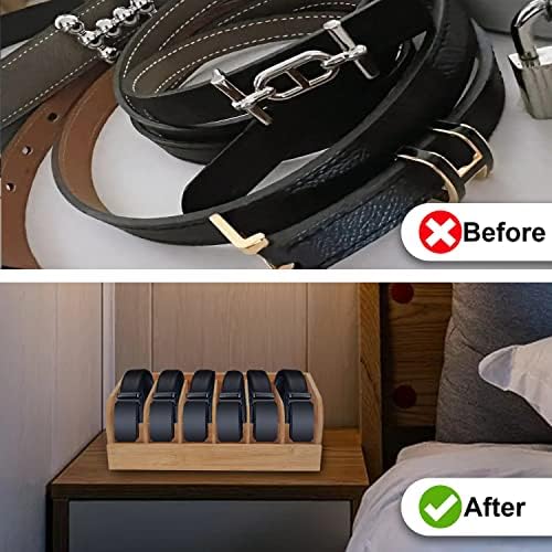 GTI Belt Organizer, 6 Compartments Belt Organizer for Closet and Drawer, Bamboo Display Case for Tie and Belt, Belt Storage Organizer for Men Women (Wooden) - Image 4