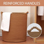 90L Oversize Woven Laundry Basket,Cotton Tall Laundry Hamper for Blankets,Clothes,Pillows,Toys,Shoes Large Laundry Bin Brown - Image 2