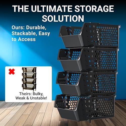 Skywin Stackable Storage Bins Open Front for Pantry Storage, 4 Pack - Black - Image 5