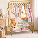 Kids Gold Clothing Rack - Dress Up Clothes Rack - Baby Toddler Closet - Freestanding Coat Racks with 2 Fabric Shelves - Small Kids Costume Wardrobe - Garment Rack for Hanging Clothes Organizer - Image 5