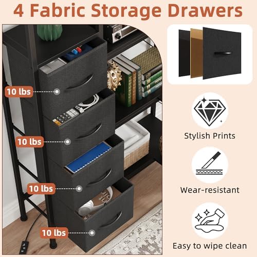 AFLUI 5-Tier Corner Bookshelf with LED Light Strips, 4 Fabric Drawers - Image 4