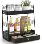 Coffee Bar Station Organizer with Drawer, 2-Tier Countertop Shelf (Black) by JNFUZ