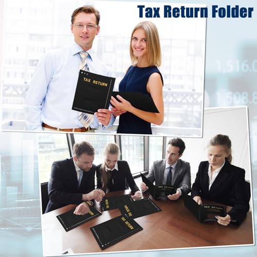 Mooliwe 100 Pcs Black Tax Return Folders Bulk 9 x 11.25 Inches Income Tax Organizer with Side Staples Double Windows Paper File Pocket Document Folders for Accountants Business Office Supply - Image 5