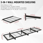 2 Pack Garage Wall Shelves, 46"X 12.5" Garage Shelving Wall Mounted, Heavy Duty Shelf Organizer with 8 Hooks, Black Floating Storage Metal Rack 320 LBS Capacity for Laundry Room, Office, Basement - Image 2