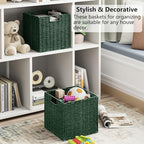 Vagusicc Wicker Storage Basket, Set of 2 Hand-Woven Paper Rope Wicker Baskets, Foldable Cube Storage Bins, Square Storage Baskets for Organizing Shelves & Decor, Green (11″×11″×11″) - Image 4