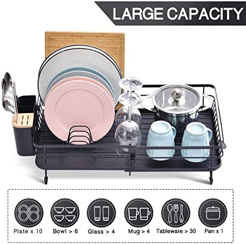 Expandable Dish Rack, Dish Drying Rack for Kitchen Counter, Foldable Dish Dryer Rack, Stainless Steel Dish Drainer Racks with Cutlery Holder, Collapsible Dish Drying Racks Standard Size, Dark Gray - Image 5