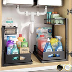 2 Tier Under Sink Organizer, Pull Out Sliding Drawer (Black) by Unknown