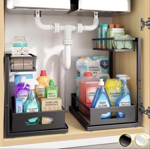 2 Tier Under Sink Organizer, Pull Out Sliding Drawer (Black) by Unknown