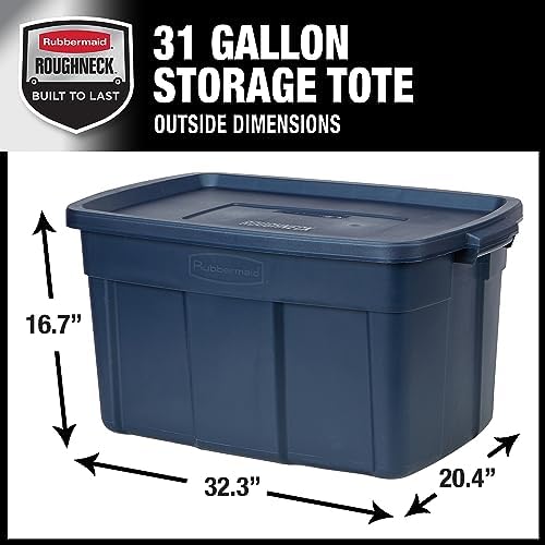 Rubbermaid Roughneck Tote 31 Gal, 3 Pack, Made in USA, Dark Indigo Metallic, Rugged Plastic Stackable Storage Bins with Lids and Handles - Image 2