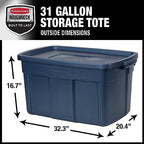 Rubbermaid Roughneck Tote 31 Gal, 3 Pack, Made in USA, Dark Indigo Metallic, Rugged Plastic Stackable Storage Bins with Lids and Handles - Image 2